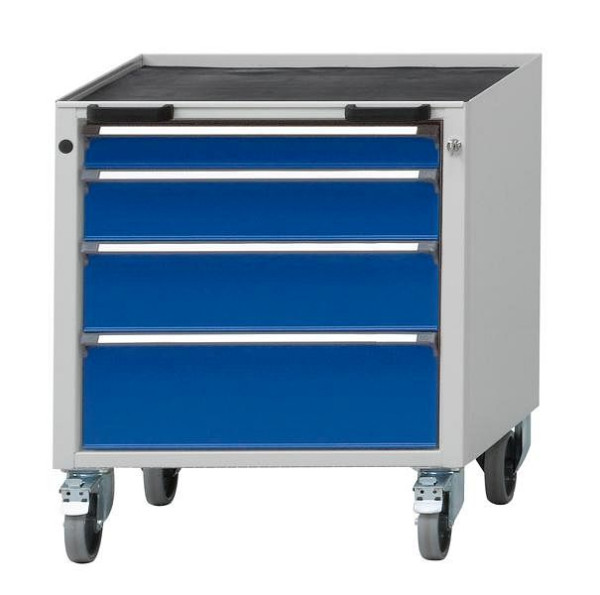 Conteneur mobile ANKE; 660x615x750 mm; RAL 7035/5010; Baignoire avec tapis antidérapant; 4 tiroirs 60, 120, 150, 210 mm, 450,212