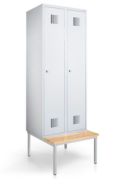 KEMMLIT vestiaire 2 compartiments 40cm avec banc, gris clair 7035, loquet rotatif, 100044