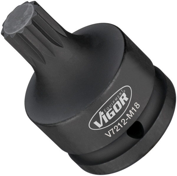Embout de tournevis pour clé à chocs VIGOR, carré creux 20 mm (3/4"), profil cannelé interne XZN, M18, V7212-M18