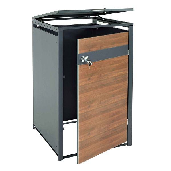 Mendler HWC-J82 1er couvercle de poubelle, poubelle, extensible, métal 32kg, anthracite, aspect bois de cerisier brun foncé, 83368