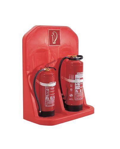 Support mural pour extincteur DENIOS pour 2 bouteilles, rouge, 169-988
