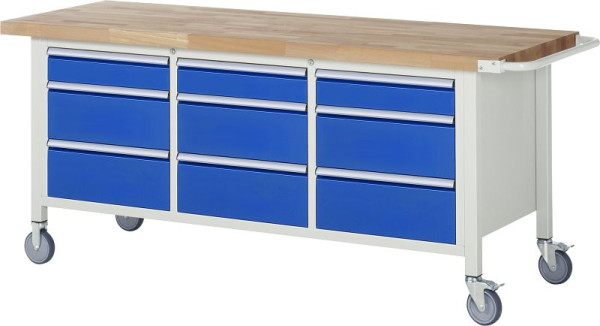 Etabli mobile RAU modèle 8573, L2000xP700xH880-1080mm, gauche : 120, 2x210mm, milieu : H120, 2x210mm, droite : 120, 2x210mm, 05-8573A2-207B4H.11