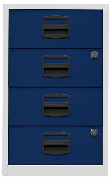 Armoire latérale PFA, 4 tiroirs universels, corps gris clair, façades bleu oxford, PFA4S505