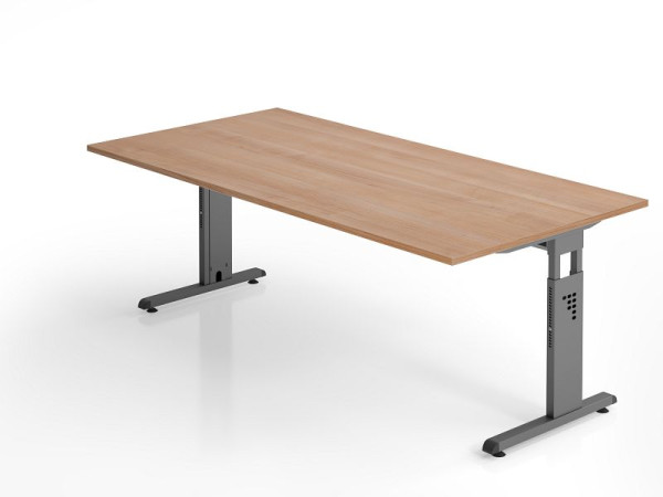 Bureau Hammerbacher OS2E, 200 x 100 cm, plateau : noyer, épaisseur 25 mm, chant ABS 2 mm, forme rectangulaire, VOS2E/N/G