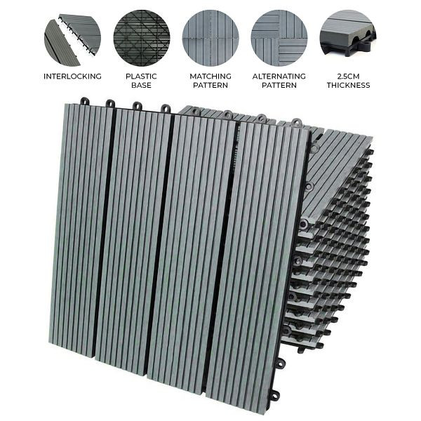 Dalles de terrasse Monster WPC 30x30, gris, pack de 33, 29330