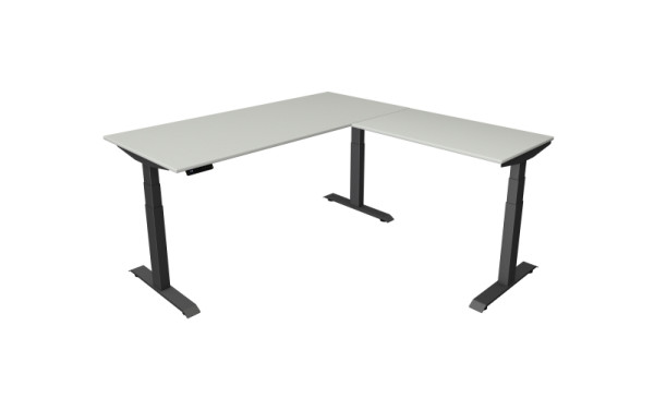 Table assis/debout Kerkmann Move 4, L 1800 x P 800 mm avec élément rapporté 1000 x 600 mm, réglable en hauteur électriquement de 640 à 1290 mm, gris clair, 10083111