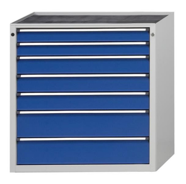 Armoire à tiroirs ANKE; 910 x 675 x 980 mm; RAL 7035/5010; Baignoire avec tapis antidérapant; 7 tiroirs 90, 90, 120, 120, 120, 180, 180 mm, 610.208