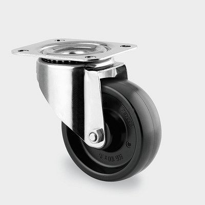 Roulette pivotante TENTE-ROLLEN, roue Ø 100 mm, capacité de charge 125 kg, hauteur totale 128 mm, D 85 Shore, 8470BOG100P62