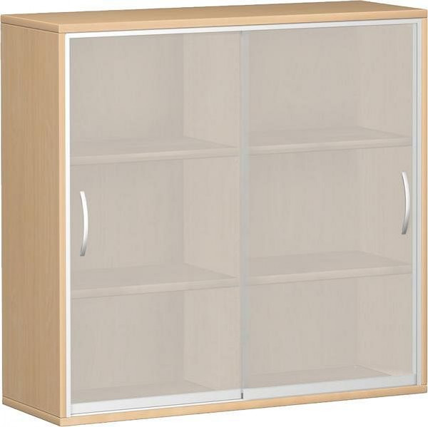 Armoire à portes coulissantes geramöbel avec portes coulissantes en verre satiné, avec panneau central, 4 étagères décoratives, 1200x425x1152, hêtre, N-10SG312-B