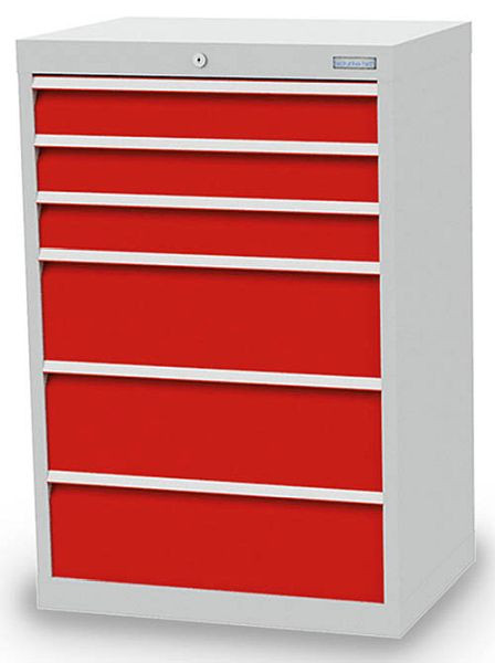 Armoire à tiroirs Bedrunka+Hirth, profondeur 500 mm, R 24-16, 680 x 500 x 1019 mm, 6 x tiroirs (3x 100VA, 3x 200VA), capacité de charge 50 kg, 60.303