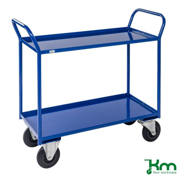 Kongamek Chariot 2 Tablettes Entièrement Soudé 1070x550x1000mm Bleu 2 Roulettes Fixes 2 Roulettes Pivotantes KM4175-B