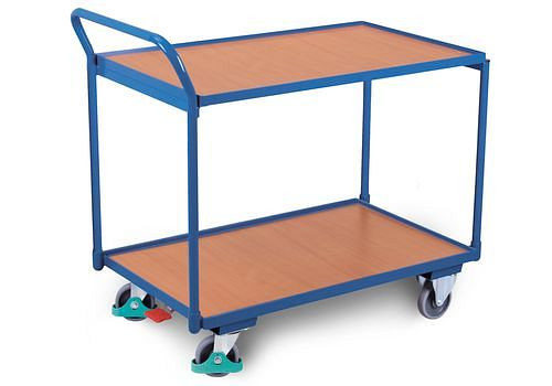 Chariot de table DENIOS DENIOS classic-line, 2 étagères avec rebord, 835 x 490 mm, poignée courbée, 258-174