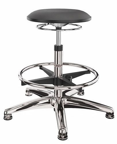 Tabouret de travail Dauphin simili cuir, piètement aluminium, patins, repose-pieds, 266956