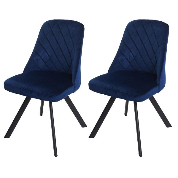 Ensemble de 2 chaises de salle à manger Mendler HWC-K25, chaise de cuisine, fauteuil, chaise rembourrée, velours métallique, bleu, 89600