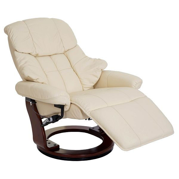 Chaise de relaxation Mendler MCA Calgary 2, chaise TV, cuir véritable, capacité de charge 150 kg, crème, aspect noyer, 56056