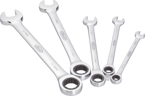 Jeu de clés mixtes à cliquet VIGOR, longues, profil à six pans extérieurs, profil à double six pans extérieur, nombre d'outils : 5, V2820