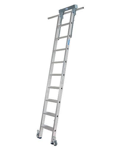 Escabeau Krause, aluminium, mobile, avec système de rails, 9 marches, 257503