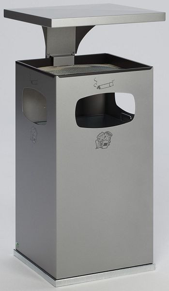 VAR poubelle / cendrier B 42 avec toit de protection avec insert intérieur, argent, 12281