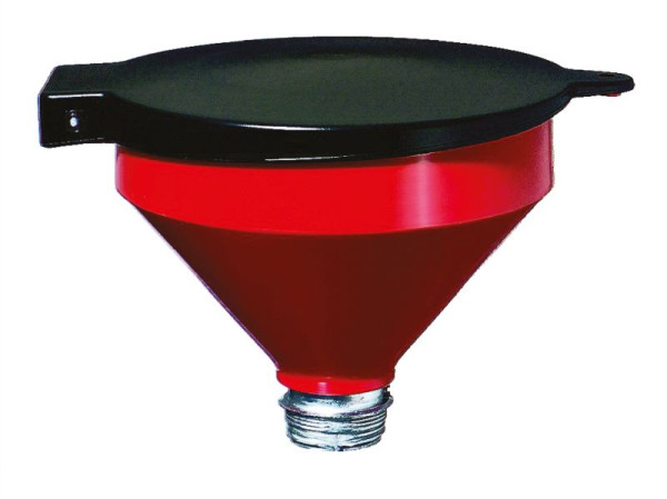 Entonnoir cylindrique Busching avec couvercle à charnière, AG R2", Ø 250 mm, pour l'élimination des huiles usées ou des produits chimiques, 100157