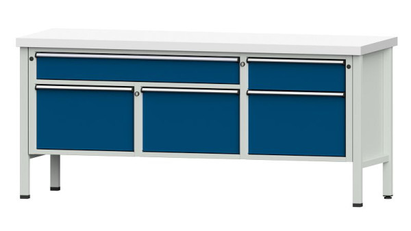 Établis ANKE Établi en caisson, modèle 280 V, 2000 x 700 x 900 mm, RAL 7035/5010, KSP 50 mm, 304.507