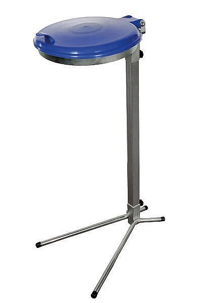 Support pour sacs poubelle Renner 70-120 L, fixe, largeur 425 mm x profondeur 525 mm x hauteur 985 mm, galvanisé, avec couvercle en plastique bleu, 8005-12