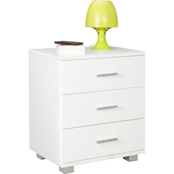 Wohnling console de nuit NINA moderne en bois avec 3 tiroirs blanc, 45 x 54 x 34 cm, WL5.149