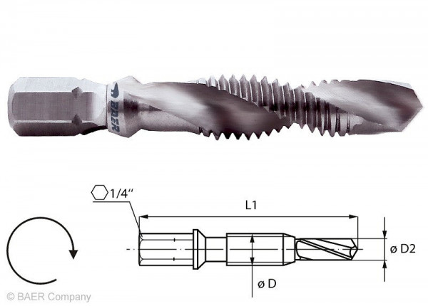 Taraud combiné BAER HSSG M 3 x 0,5, 111301001