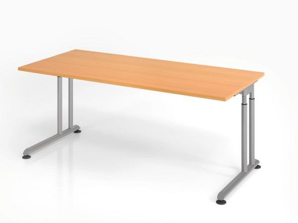 Bureau Hammerbacher ZS19, 180 x 80 cm, plateau : hêtre, épaisseur 25 mm, chant épais en ABS, forme rectangulaire, argent, VZS19/6/S