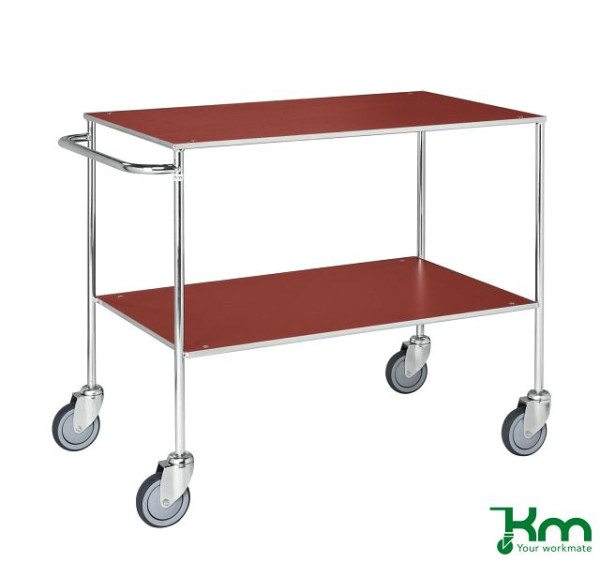 Kongamek Chariot de table entièrement soudé, rouge / galvanisé électrolytique, 4 roulettes pivotantes dont 2 avec frein, KM170-1B