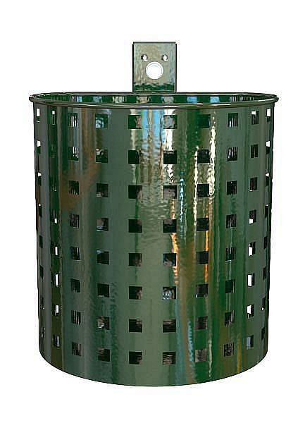Conteneur à déchets Renner demi-rond d'environ 20 L, perforé, pour montage mural et sur poteau, galvanisé à chaud et revêtement par poudre, vert mousse, 7057-02PB 6005