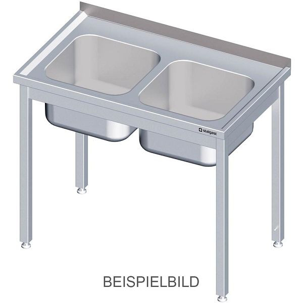 Meuble évier Stalgast sans fond 1300x600x850 mm, avec deux vasques à gauche, avec dosseret, soudé, VST13622LA