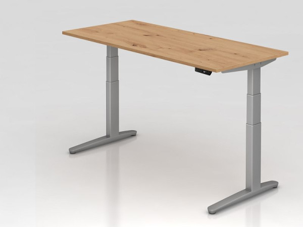 Bureau Hammerbacher XBHM19, 180 x 80 cm, plateau : chêne noueux, épaisseur 25 mm, chant épais en ABS, forme rectangulaire, argent, VXBHM19/R/SS