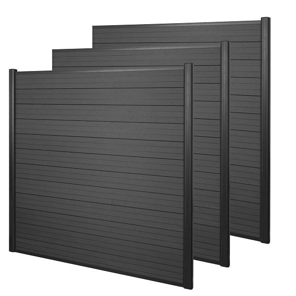 Brise-vue Mendler WPC Sarthe, clôture pare-vent, poteau aluminium, lot de 3, 5,6m anthracite, 68009