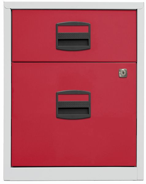 armoire latérale mobile PFA, 1 tiroir universel, 1 tiroir HR, corps gris clair, façades rouge cardinal, PFAM1S1F506