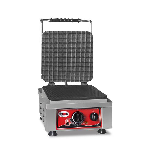 Gaufrier GMG Gelato, 1x (23 x 23 x 1 cm), plaque de cuisson fixe de 50° à 300°C en fonte, canal de récupération des graisses sur tout le pourtour, boîtier en acier inoxydable, KGW-05