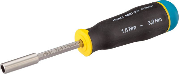 Tournevis dynamométrique Hazet, Nm min-max : 1,5 - 3 Nm, tolérance : 6 %, six pans creux 6,3 (1/4 pouce), nombre d'outils : 3, 6001-3.0/3