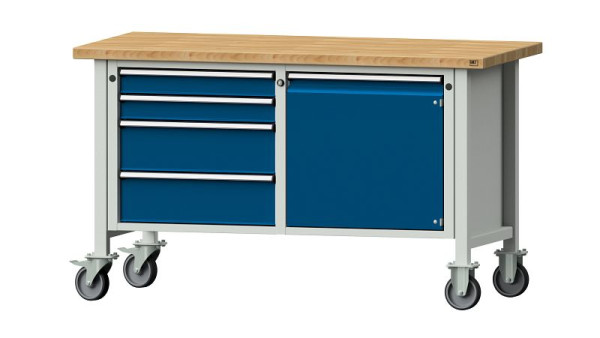 Établis ANKE établi à caissons, modèle 131 V, 1500 x 700 x 890 mm, RAL 7035/5010, BMP 40 mm, mobile, 305.709