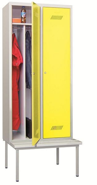 Armoire Pavoy avec banc 2150/500/800, 2 compartiments, serrure à cylindre, largeur de compartiment 400, bandes PVC, 60212-214-031-910905