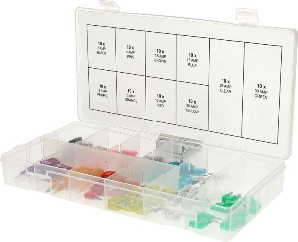 KS Tools assortiment de mini-fusibles, 2-30A, 100 pièces, 970.0740