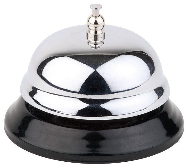 Sonnette de réception APS, Ø 8,5 cm, hauteur : 6 cm, chromé brillant, pied en métal noir, 71400