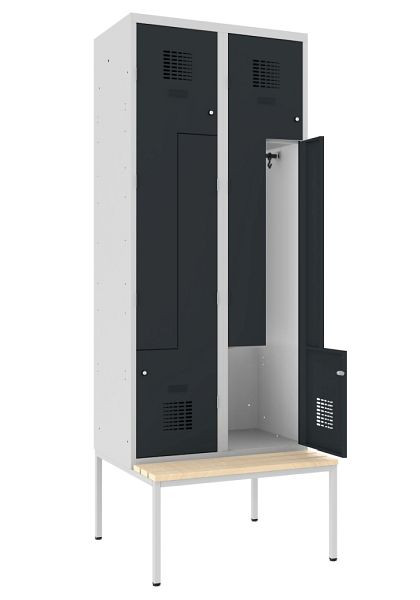 KEMMLIT Armoire Z avec 2 compartiments et 4 portes 40cm avec banc, gris anthracite 7016, serrure à cylindre, 100173