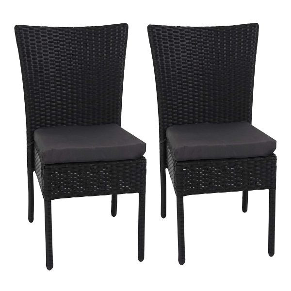 Ensemble de 2 chaises en polyrotin Mendler HWC-G19, chaise de balcon, chaise de jardin, empilable, noir, coussins gris foncé, 70950