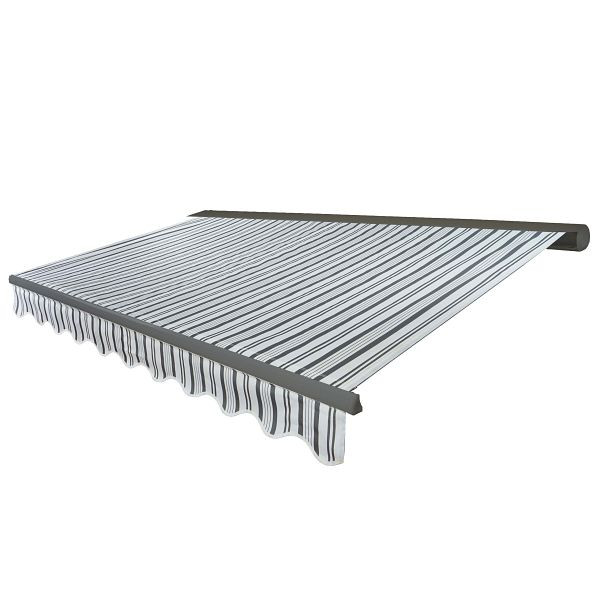Store à cassette électrique Mendler T122, cantonnière cassette complète 4x3m, polyester gris/blanc, gris, 58242+34295+58309+34360