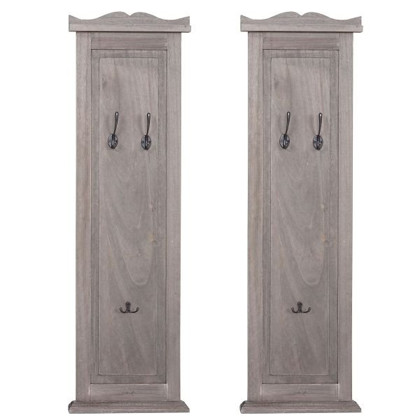 Mendler lot de 2 armoires T33, armoire murale panneau d'armoire, crochets muraux bois 109x28x4cm, shabby gris-marron, 94453