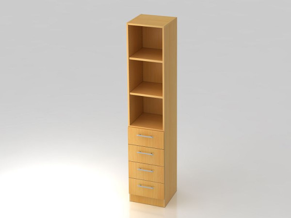 Armoire à tiroirs Hammerbacher 5OH, 4 tiroirs, panneau de base, poignée de garde-corps en hêtre/hêtre, 40,6x42x200,4 cm (LxPxH), V7600/6/6/RE