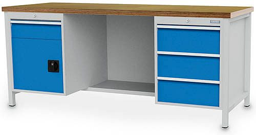 Établi à caisson Bedrunka+Hirth 2000, avec 4 tiroirs et 1 porte battante, 2000x750x859 mm, 03.19.24VA