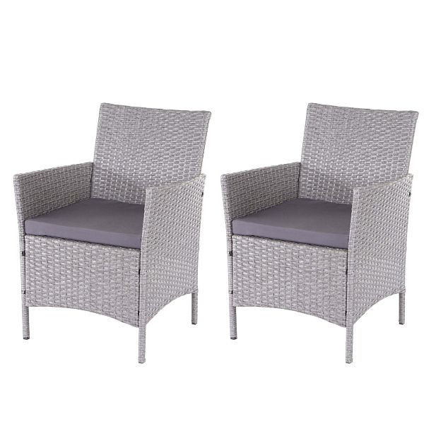 Mendler set de 2 chaises de jardin en polyrotin Halden, chaises en osier, gris, coussins anthracite, 64302