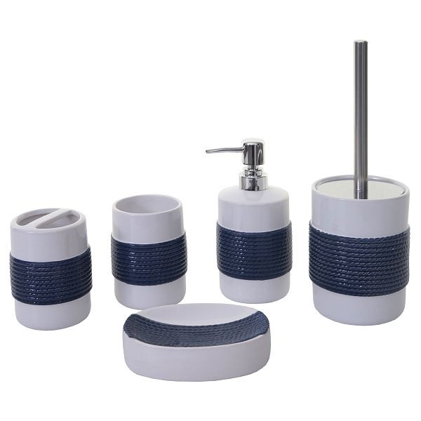 Ensemble de salle de bain 5 pièces Mendler HWC-C73, ensemble de toilette, ensemble de salle de bain, accessoires de salle de bain, céramique, bleu/blanc, 62079