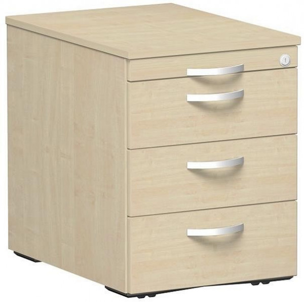 geramöbel conteneur mobile 3 tiroirs en plastique, guide de tiroir en métal, verrouillage central, 438x600x565, érable/érable, S-530151-AA