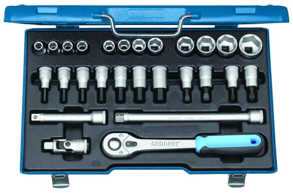 Jeu de clés à douilles GEDORE 1/2", 27 pièces, profil hexagonal UD, 6139750